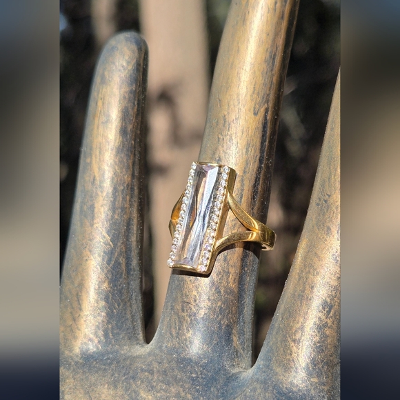 Quartz Baguette 8k & Topaz Sterling & Gold ring Sz8 - Picture 3 of 11